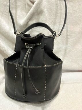 Liz Claiborne Black Drawstring Bucket Shoulder Bag
